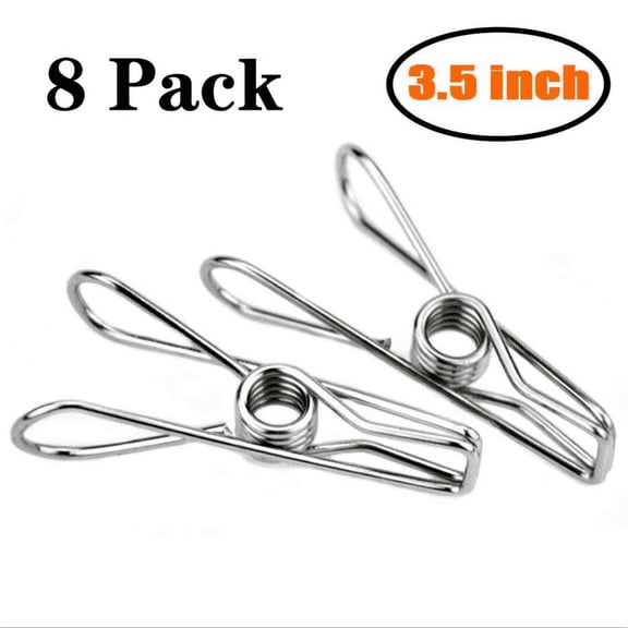 Amerteer Clothespins, 8 Pack 3.5 Inch Multi-purpose Stainless Steel Wire Clips,Cord Clothes Pins Utility Clips Clamps,Hooks for Home/Office