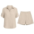 thumbnail image 4 of WAYUTE Shorts Sets for Women 2 Piece Summer Short Sleeve Button Down Solid Color Shirt and Shorts Casual Business Beach Outfit Clothing Sets, 4 of 4