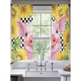 thumbnail image 2 of Farm Pink Pig Sunflower Sheer Curtains 2 Panels Set Country Farmhouse Yellow Flower Black Checkered Sheer Window Curtains Light Filtering Rod Pocket Voile Drapes for Bedroom Living Room 52"X72", 2 of 8