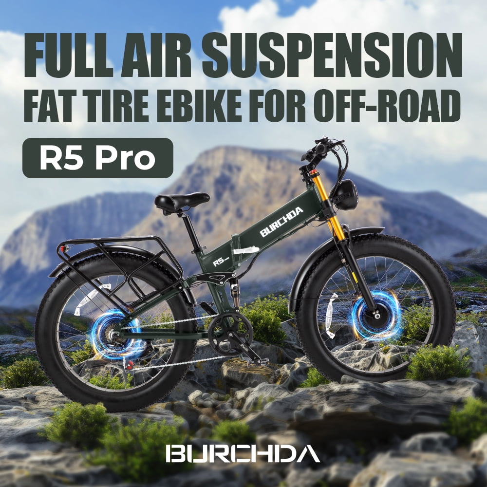 Folding AWD Dual motor Electric Bike for Adults 26'' 5000w UL2849 48v 30Ah, 7 Speeds,4.0 Fat Tire Ebike up to 40MPH Off Road E-mountain bike Dual Hydraulic Disc Brakes&Suspension Electric Bicycles