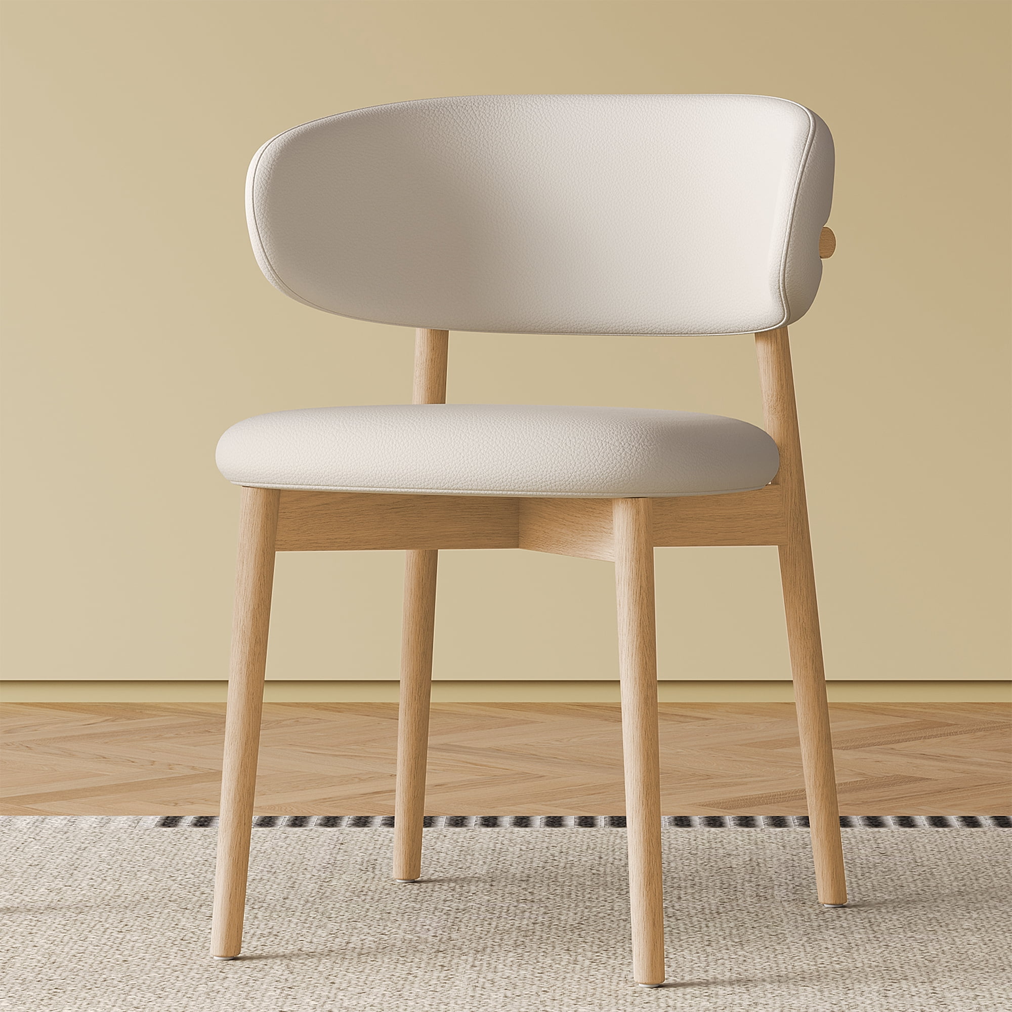 Dining Chairs Set of 2, Modern Faux Leather Dining Wood Legs for Living Kitchen Dining Room (Beige and Wood)