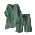thumbnail image 5 of GZWYHT Linen Pant Sets Women 2 Piece Outfits，Cotton Short Sets For Women Bohemian Sets Sweatsuit Lounge Set Womens Beach Vacation Set Cotton Summer Sets For Women Green M, 5 of 9