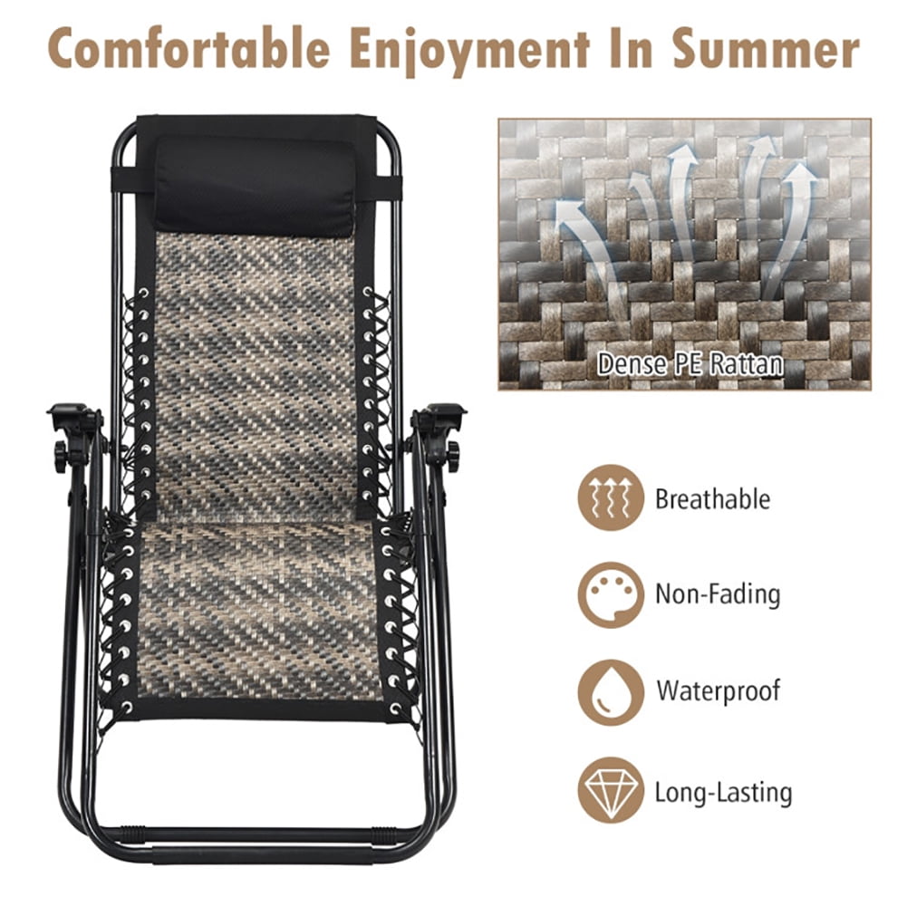 Aimee Lii 2 Pieces Folding Patio Rattan Zero Gravity Lounge Chair, Outdoor Patio Furniture, Gray