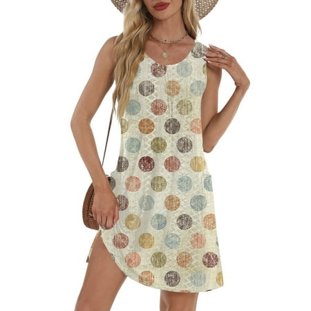 GXIPO Sleeveless Swimdress for Women Summer Dresses for Women 2025 Vacation Tank Hollow Out Sundress Bikini Beach Cover Up Swing Flowy Bathing Suit Cover Up with Pockets Gold XL
