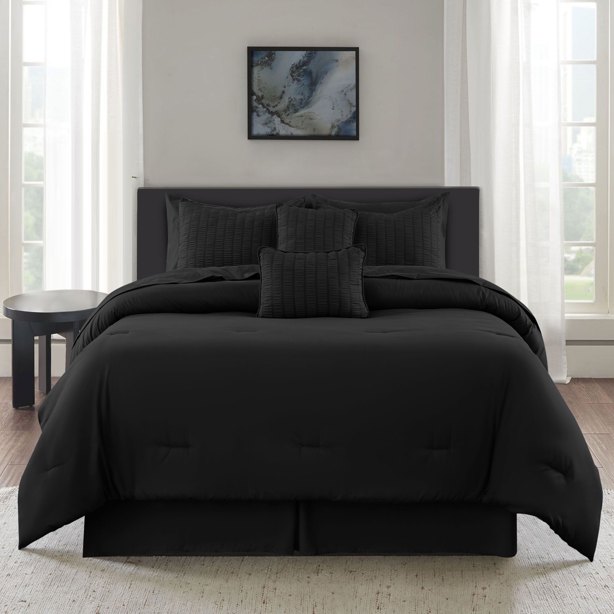 Lux Decor Collection 10-Piece Queen Comforter Set with Sheets - Queen Size Bedding Set, Black