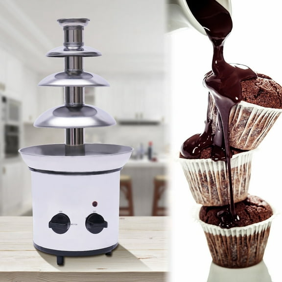 Commercial Chocolate Fountain Machine, 4 Tier Stainless Steel Cheese Cascading Fondue, Silver