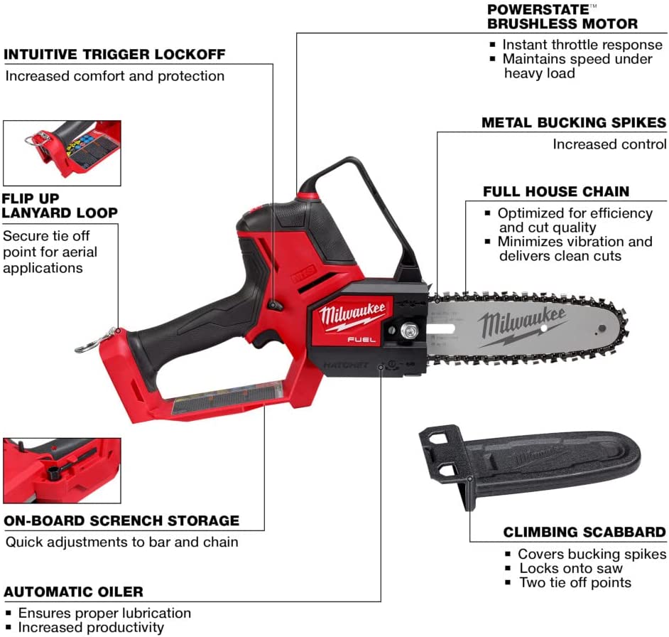 Milwaukee M18 FUEL Electric Tool Cordless 8 in. HATCHET Pruning Saw (Tool-Only) + Mazepoly Accessory