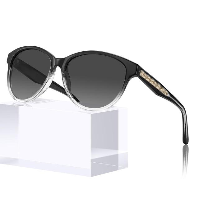 Lentes de Sol CARFIA de Acetato Negro Ojo de Gato Polarizados UV400 para Mujer