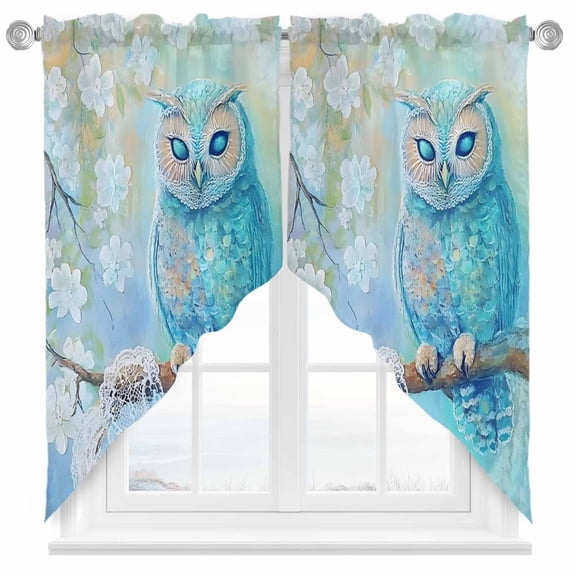 Blue Owl Swag Kitchen Curtain Valances, Vintage Branch Rod Pocket Curtains Window Treatment Decor Valances for Bedroom Bathroom, 2 Panels 28 x 36 Inch