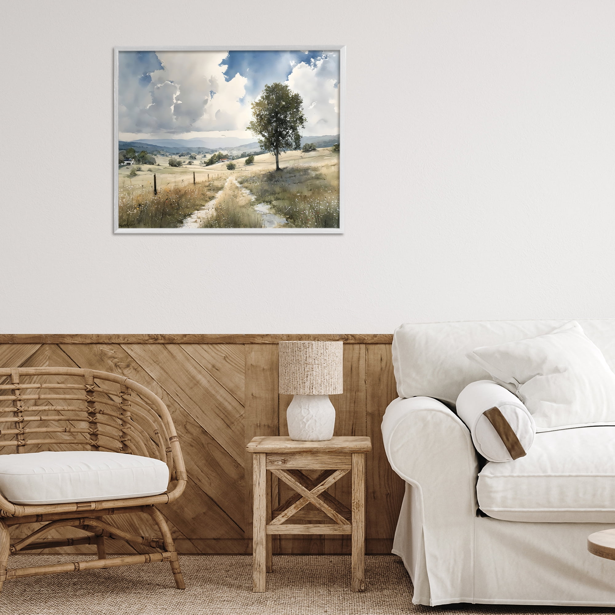Stupell Industries Wagon Road Through Meadow White Framed Giclee Art, design by Franklyn Gregory