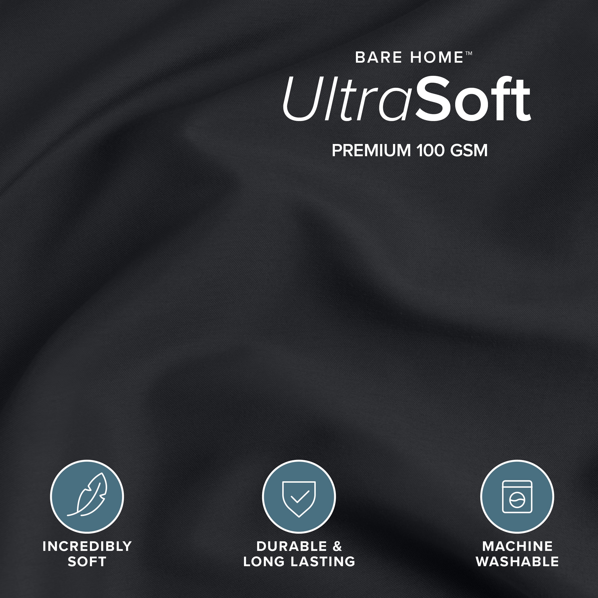 Bare Home Luxury Duvet Cover and Sham Set - Premium 1800 Collection - Ultra-Soft - Queen, Black, 3-Pieces