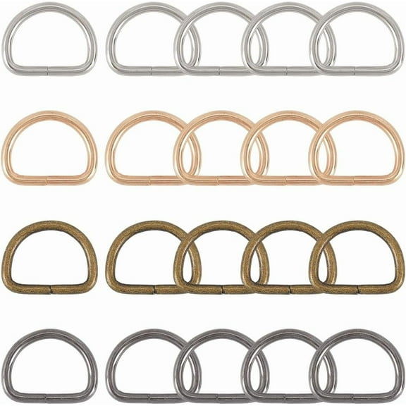 1 Box 20Pcs 4 Colors 1 Inch D Rings Heavy Duty D Shape Buckle Small Thick 4mm Non Welded Iron Metal D-Rings