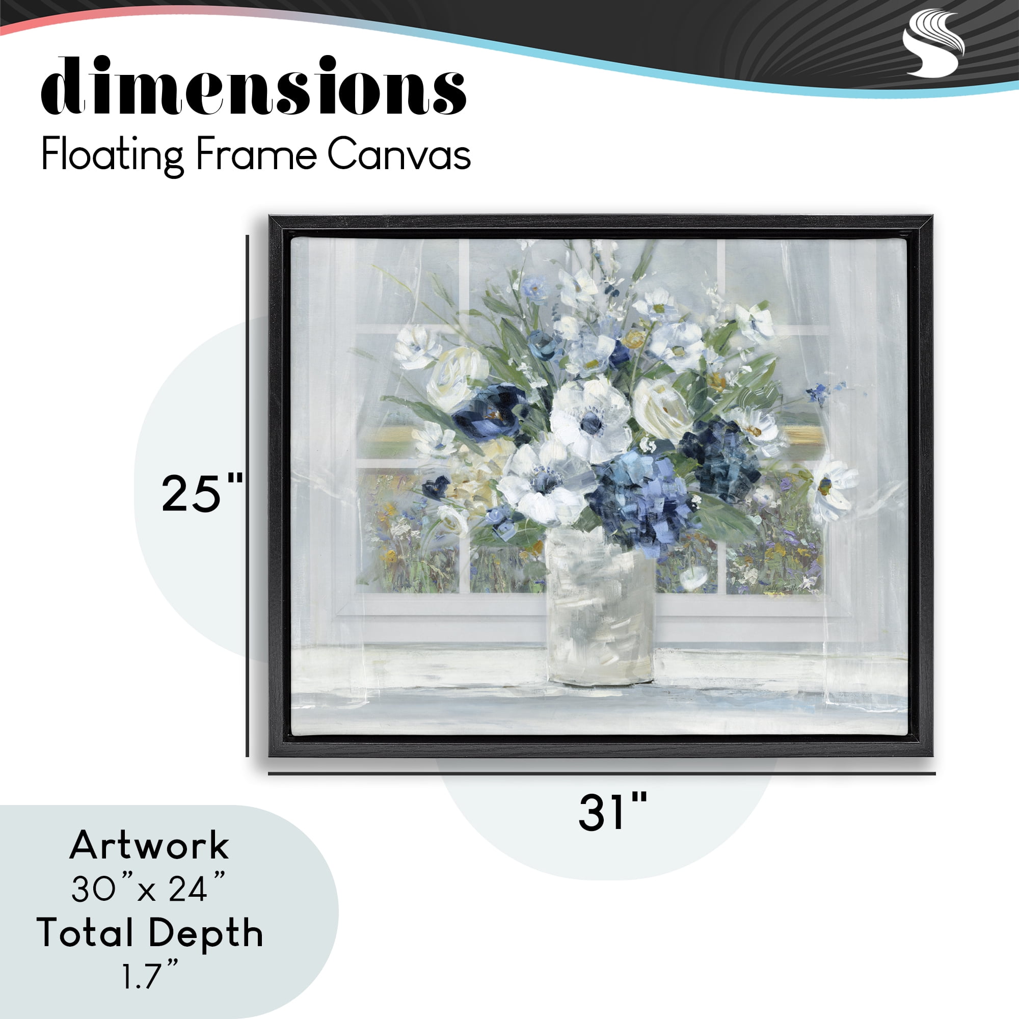 Stupell Industries Blue Hydrangea & Anemone Bouquet Black Framed Floater Canvas Wall Art, design by Sally Swatland