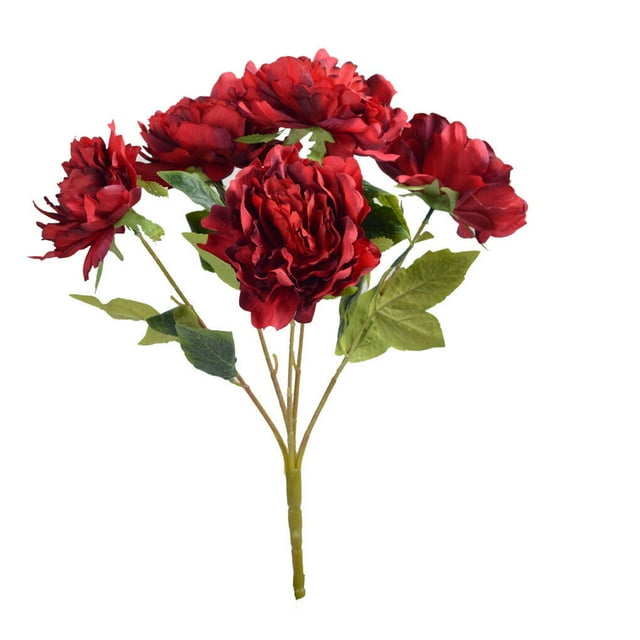 TureClos 5-head Artificial Peony Bouquet Simulation Flower Bouquet Home Office Table Centerpiece Fake Flower, Red