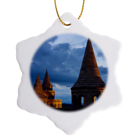 3drose, Fishermans Bastion, Castle Hil, Budapest, Hungary - Eu13 Ksu0008 - Keren Su, 3 inch Snowflake Porcelain Ornament