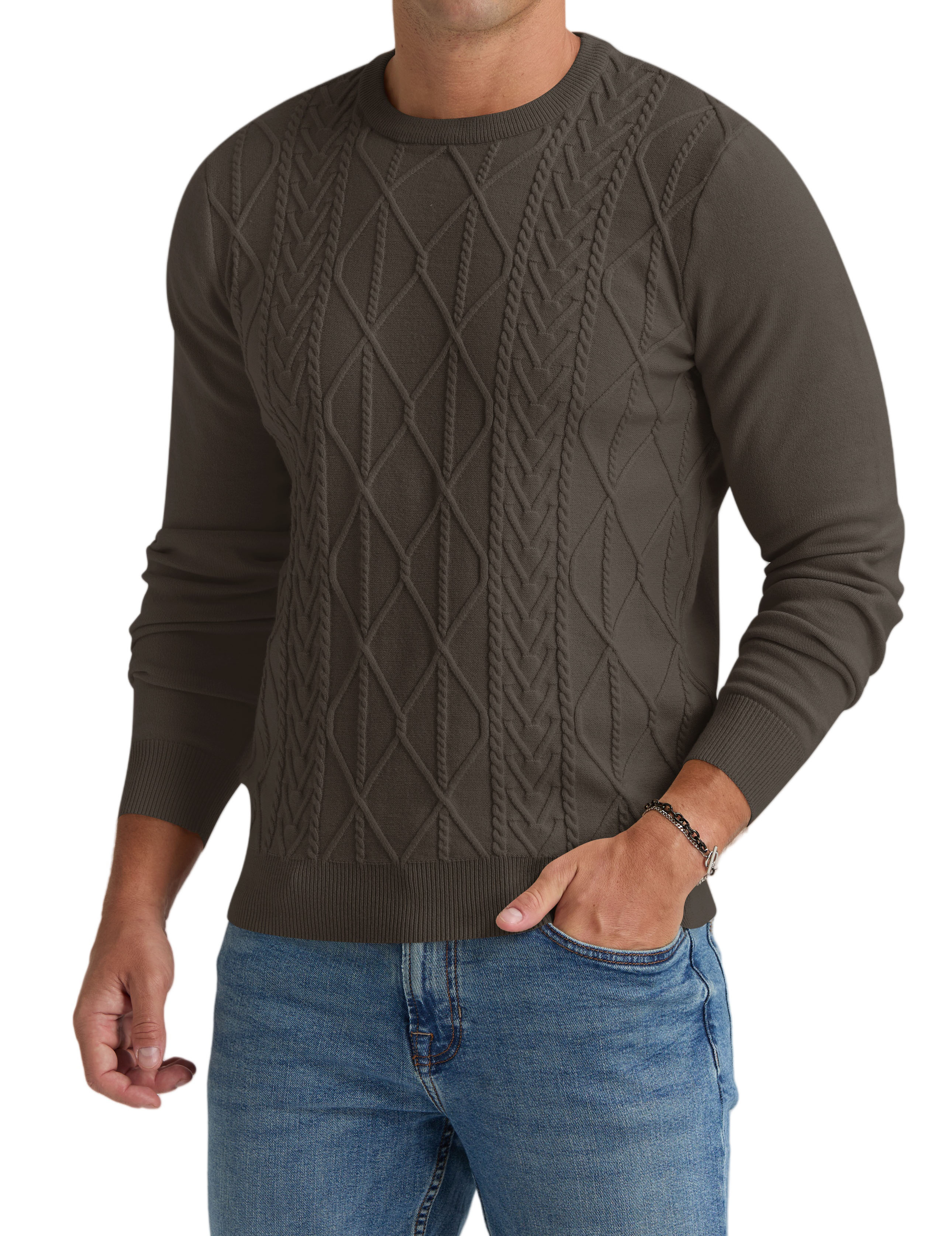Iceglad Men's Cable Knit Crewneck Pullover Sweater photo 6