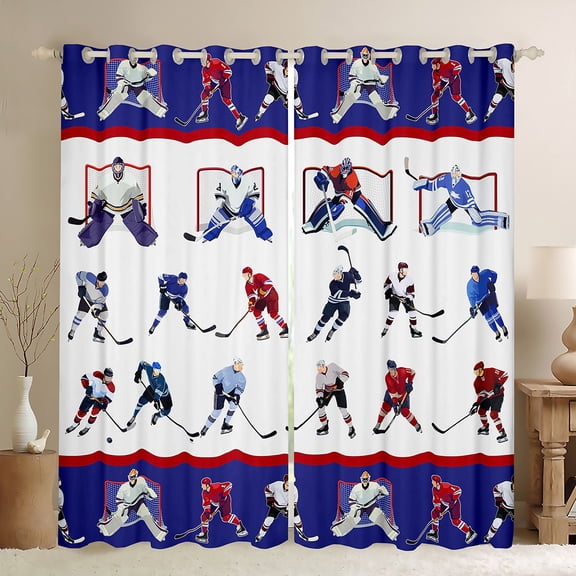 Homewish Boys Ice Hockey Print Black Out Curtains,Sport Theme Curtains Pack of 2 (42x63 Each),Ball Gamer Bedroom Curtains,Super Cozy Room Decor