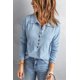 thumbnail image 2 of ABPHQTO Top de punto con cuello vuelto y botones azul cielo para mujer, 2 of 5