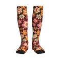 thumbnail image 2 of Socks Calf Pressure Socks Breathable Moisture Absorbent 11.8in×7.9in Full Print Designed For Hiking Walking Sports Retro Groovy Flowers Pattern (10) 1 Black, 2 of 8
