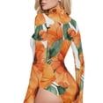 thumbnail image 4 of Flowers Orange Women's Mock Turtle Neck Long Sleeve Tops Bodysuit Jumpsuit One Piece Leotards Shirt, 4 of 8