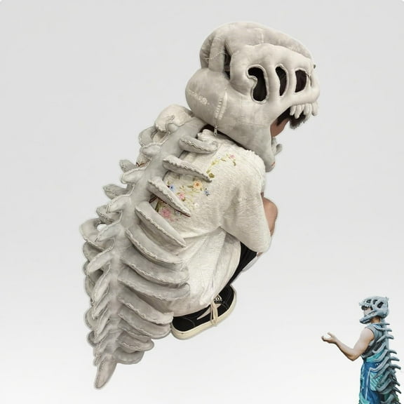 LEJHVAQK Realistic Dinosaur Skeleton Costume Set Dinosaur Skeleton Costume Hood with Integrated Spine Tail – Perfect Holiday Gift - Christmas Gift Birthday Gift(Small size set(Kids)