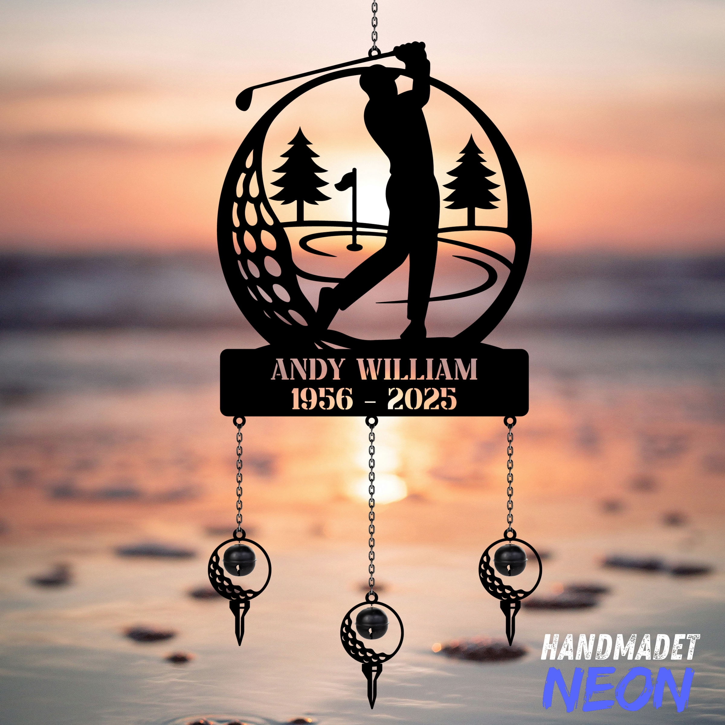 Handmadetneonsign Golfer Memorial Metal Wind Chimes, Custom Golfer Wind Chimes, Memorial Gift 140433