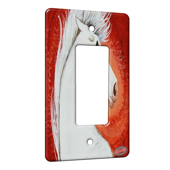 KuzmarKâ„¢ 1 Gang Rocker Wall Plate - White Andalusian Stallion Abstract Horse Art by Denise Every