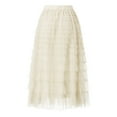 thumbnail image 5 of YUEJUIR Long Skirts for Women Women's A Line Pleated Skirt Long Tutu Skirt Ruffle Mesh Vintage Calf Length Chiffon High Waist Bubble Skirt Midi Skirt Women's Skirts Boho Skirt (Beige,L), 5 of 5