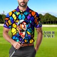 thumbnail image 3 of HOMYGIFTS Custom Face Stained Glass Golf Polo Shirt, Personalized Men’s Short Sleeve Sports Polo with Photo, Colorful Artistic Print, 3 of 10