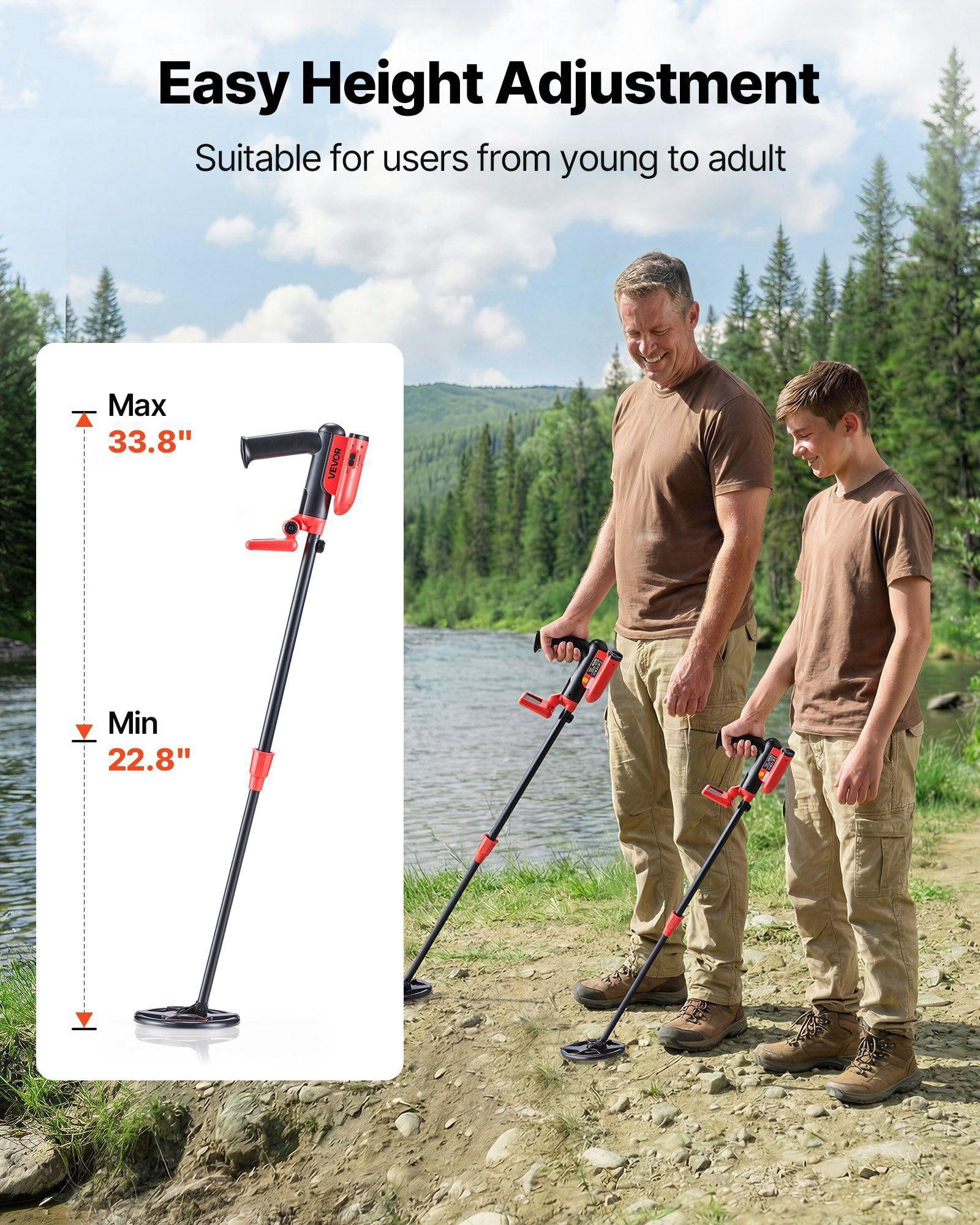 6 Inch Lightweight Metal Detector with LCD Display IP68 Waterproof Search Coil Adjustable 22.8 to 33.8 Inch High Accuracy Gold Detector for Treasure Hunting