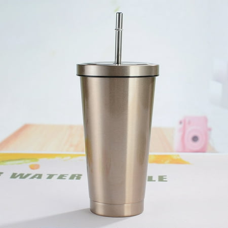 

1pc Iced Coffee Tumbler With Lid And Straw 500ml/17oz Stainless Steel Insulated Cup Double Wall Vacuum Travel Coffee Mug Reusable Water Cup Keeps Drinks Cold & Hot