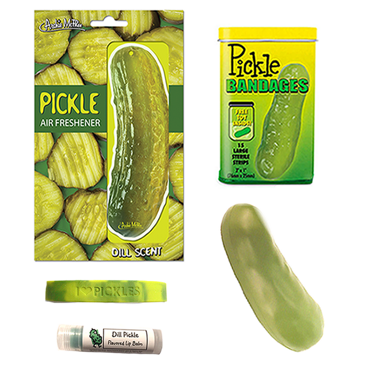 Pickle Lovers Gift Pack (5pc Set) - Pickle Bandages, Lip Balm, Air  Freshener, Stress Toy & Wristband