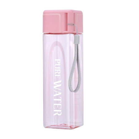 

HengL Sport Square Tea Milk Fruit Water Cup 480ml Transparent Drink Bottle with Rope
