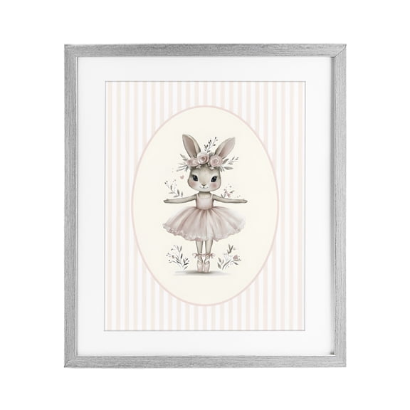 Stupell Industries Cottage Nursery Ballerina Bunny Striped Gray Framed Print Under Glass, 17 x 21, by LSR Design Studio