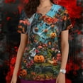 thumbnail image 2 of SwiftWear Halloween Scrub Tops for Women Cute V-Neck Pumpkin Printed Nursing Work Uniforms Holiday Tee Shirt with 2 Pockets L, 2 of 5