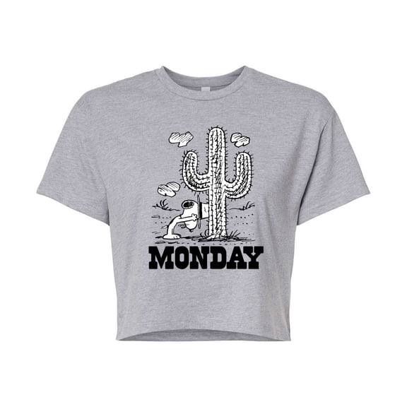 Peanuts - Spike Cactus Monday - Juniors Cropped Cotton Blend T-Shirt