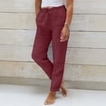 thumbnail image 2 of Daznico Women's Lightweight Linen Jogger Trousers Elastic Drawstring Waist Roll Side Pocket Oversized Elegant Summer Casual Hiking Bottoms,M, 2 of 4