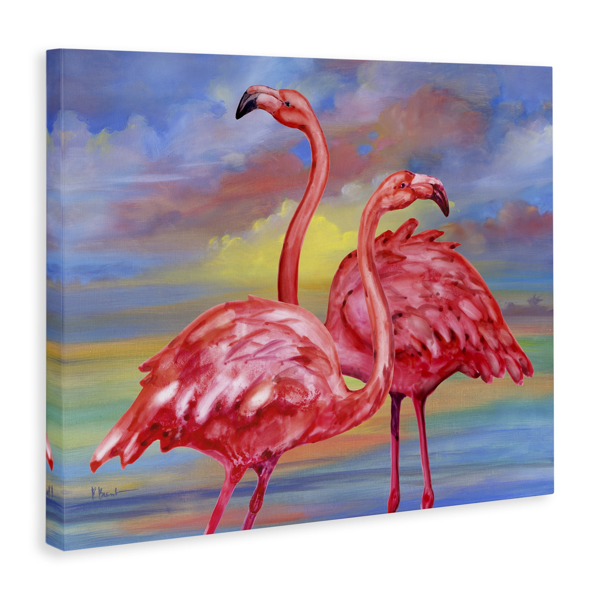 Stupell Industries Rainbow Sunset Flamingos Animals & Insects Painting Gallery Wrapped Canvas Art Print Wall Art, 40 x 30