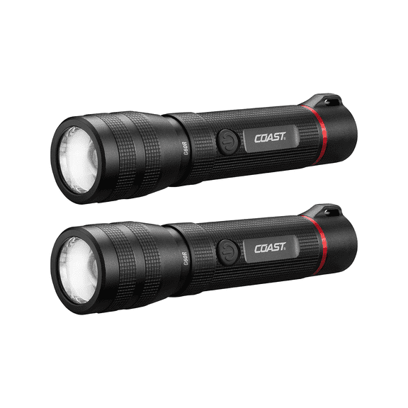 Coast G60R 1000 Lumen Rechargeable LED Flashlight, IP67 Waterproof, 2-pack
