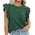 thumbnail image 1 of Blusa de camiseta sólida de moda para mujer Cuello redondo Bolsillos casuales Tops Pompotops  hfajkhk135572, 1 of 9