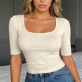 thumbnail image 2 of RMGVDSD Half Sleeve Tops for Women T Shirts Scoop Neck Slim Fit Casual T Shirt Tops Solid Color Comfy Basic Tees Trendy Going Out Tops Fashion T Shirt, 2 of 4