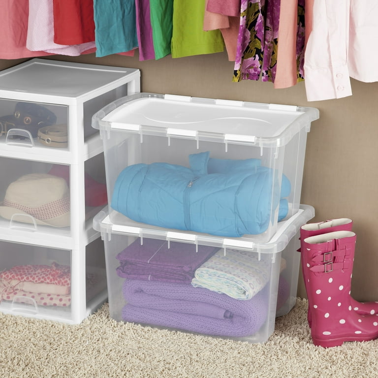 Sterilite 48 Qt Plastic Storage Bin, Clear, Hinged Lid and Handles