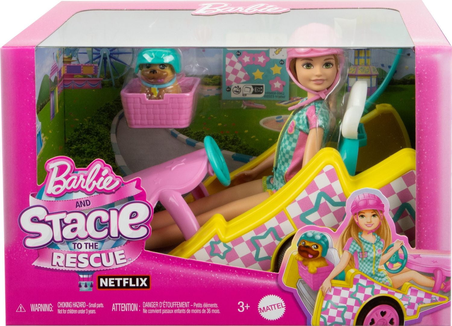 Barbie Stacie Racer Doll with Go-Kart Toy Car, Dog, Accessories, & Sticker Sheet