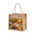 thumbnail image 2 of Jute Tote Bag with Zipper Pocket Reusable Grocery Shopping Bags for Beach, Travel & More 9.8x9.8in Cute Highland Cow, 2 of 8