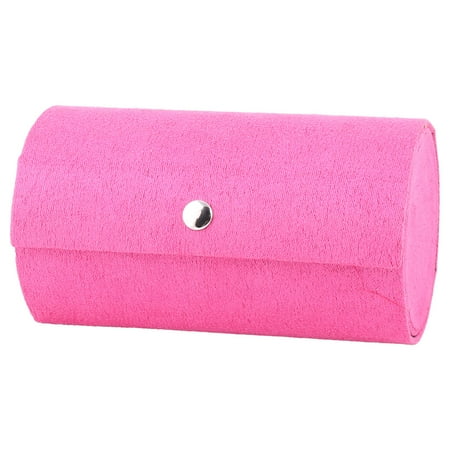 Fabric Jewelry - Home Travel Lady Flocked Fabric Round Design Ring Jewelry Box Organizer Fuchsia