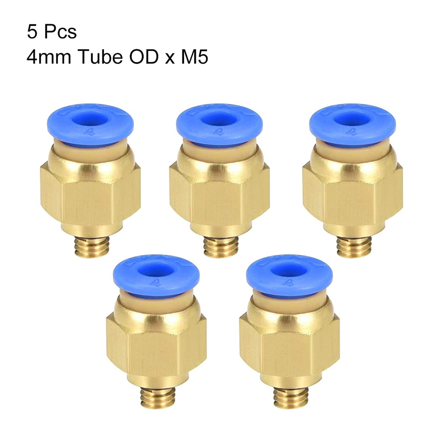 uxcell Straight Pneumatic Push to Quick Connect Fittings M5 Male X 4mm Tube OD Silver Tone White 6pcs