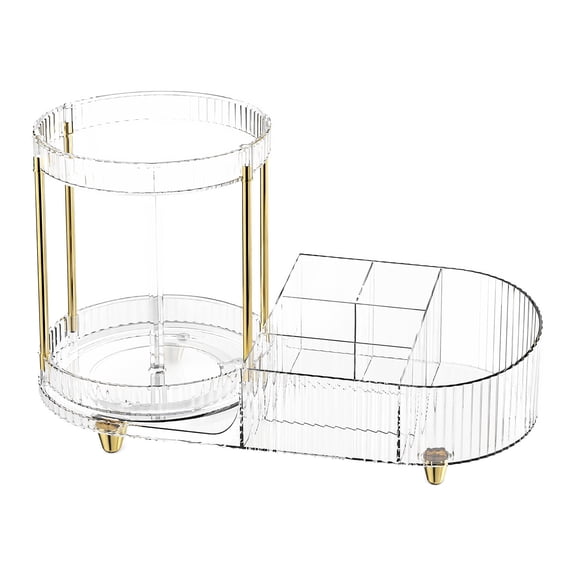 Makeup Organizer Countertop for Vanity, Rotating Perfume Tray with 5-Compartment Cosmetic and Skincare Organizers, Multi-Purpose Desk Storage Makeup Brush Holder for Bathroom Bedroom Counter