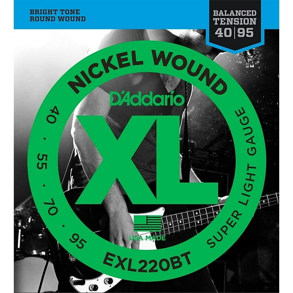 D'Addario EXL220BT Nickel Wound Bass Guitar Strings, Balanced Tension Super Light, 40-95, Long Scale