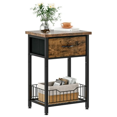 Untyo Nightstands, End Table with Fabric Drawer & Storage Shelf, Retro Bedside Tables Organizer, Sturdy Side Table for Living Room, Bedroom