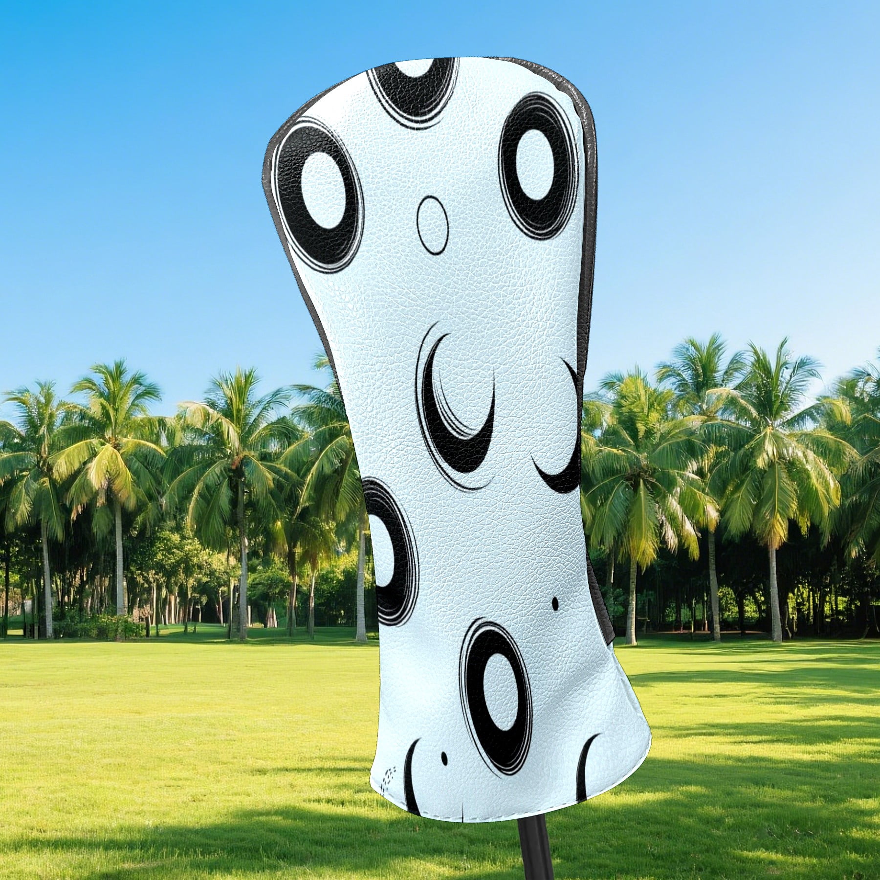 Golf Head Covers Circle Pattern Design for Driver, Wood & Hybrid, Premium Waterproof PU Leather with Plush Lining, Unique Abstract Golf Gifts